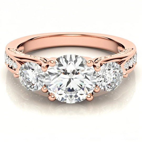 10K Rose Gold Round Cut Three-Stone Moissanite Engagement Ring