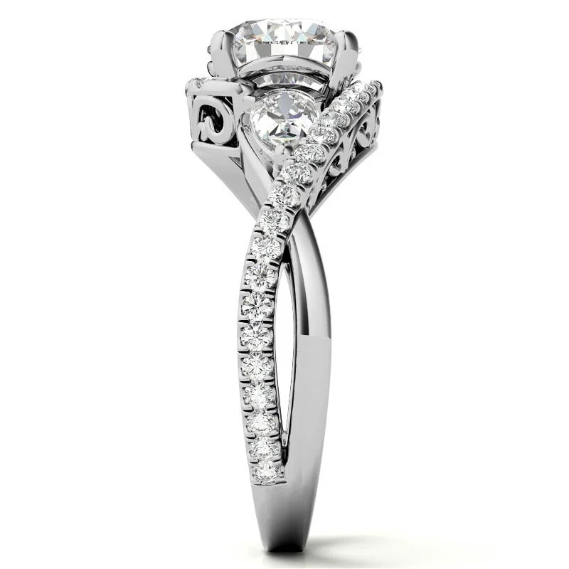 10K Rose Gold Round Cut Three-Stone Moissanite Engagement Ring-6