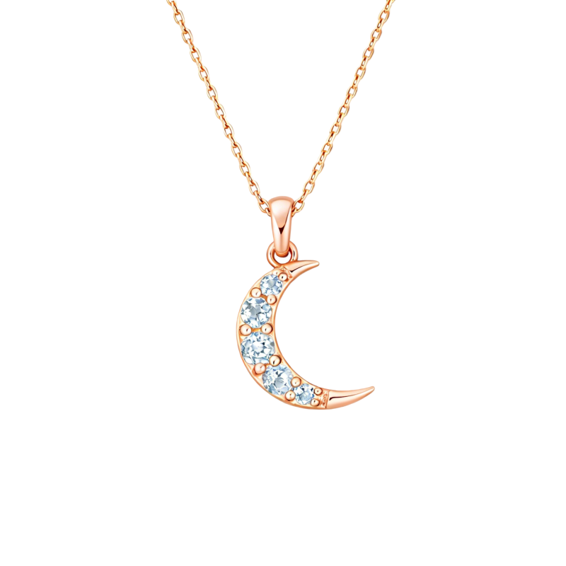 18K Rose Gold Round Cut Topaz Moon Pendant Necklace-1