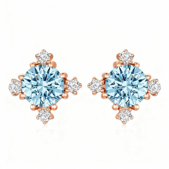 Pendientes de botón con forma de copo de nieve, circonitas cúbicas de corte redondo y topacio en oro rosa de 10 quilates