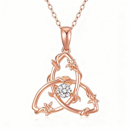 Colar com pendente triangular em ouro rosa 10K e zircónia cúbica de corte redondo