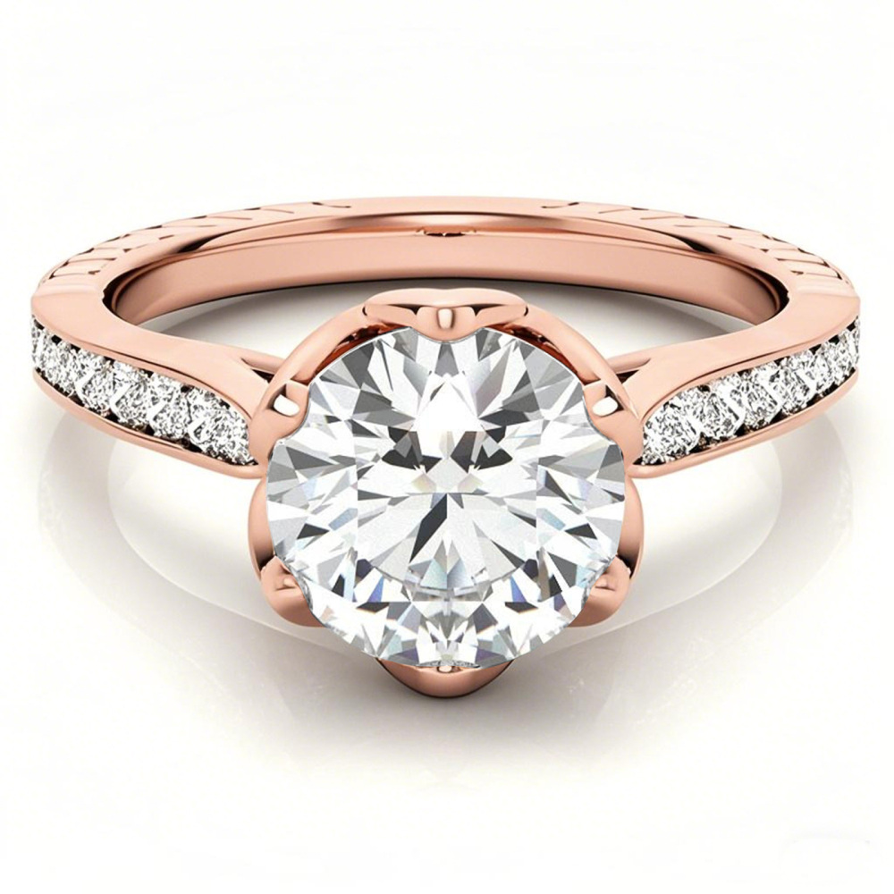 10K Rose Gold Round Cut Tulip Halo Moissanite Engagement Ring-1