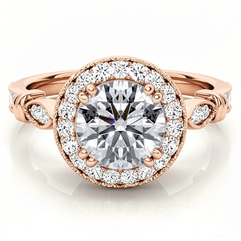 Pierścionek zaręczynowy z okrągłym szlifem w kolorze różowego złota 10K z moissanitem-1