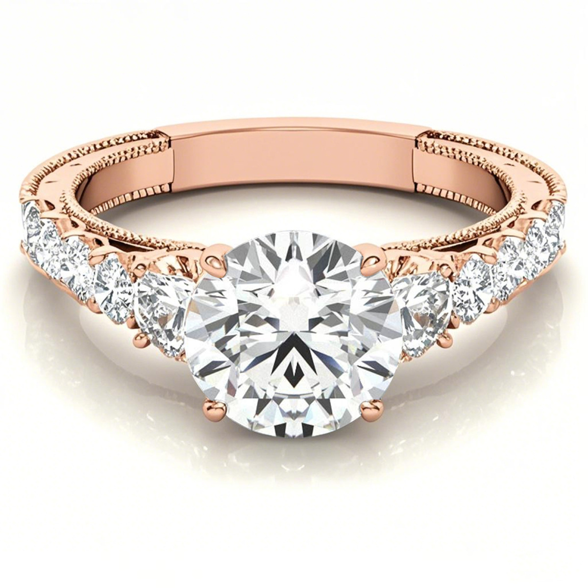 10K Rose Gold Round Cut Vintage Moissanite Engagement Ring-1