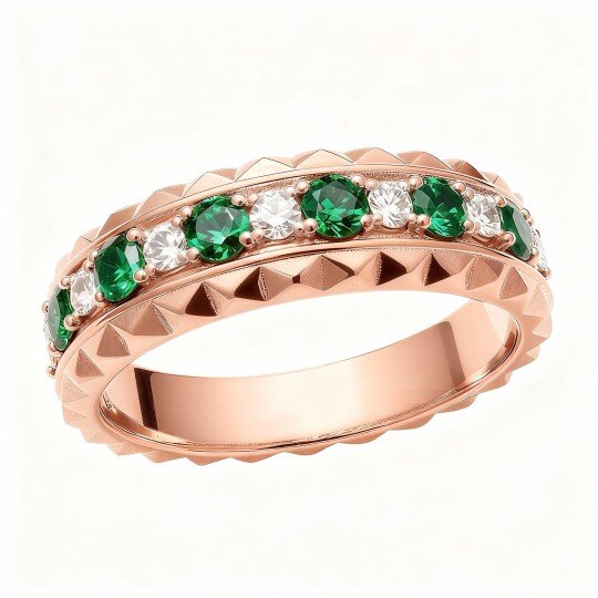 Anillo de boda de oro rosa de 10 quilates con corte redondo