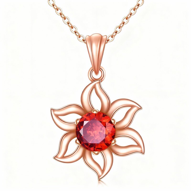 18K Rose Gold Round Cut Cubic Zirconia Wildflowers Pendant Necklace-1