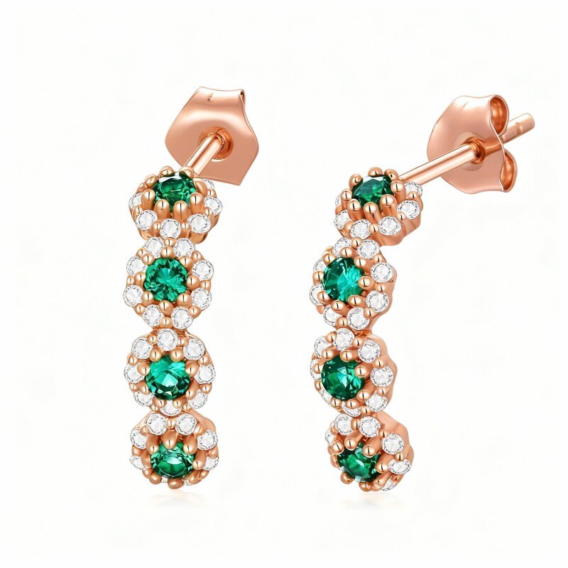 10K Rose Gold Round Cut Cubic Zirconia Wildflowers Stud Earrings-1