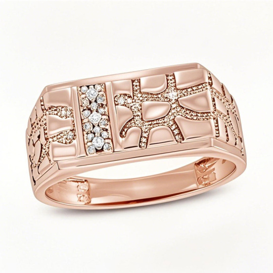 Aliança de casamento personalizada em ouro rosa 10K com diamante redondo para homens, cor D VVS1-VS1, clareza 3EX, certificação IGI