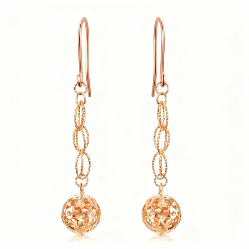 Pendientes colgantes redondos de oro rosa de 14 quilates-1