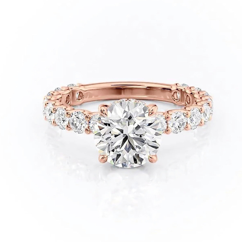 Sterling Silver with Rose Gold Plated Round Moissanite Ring-4