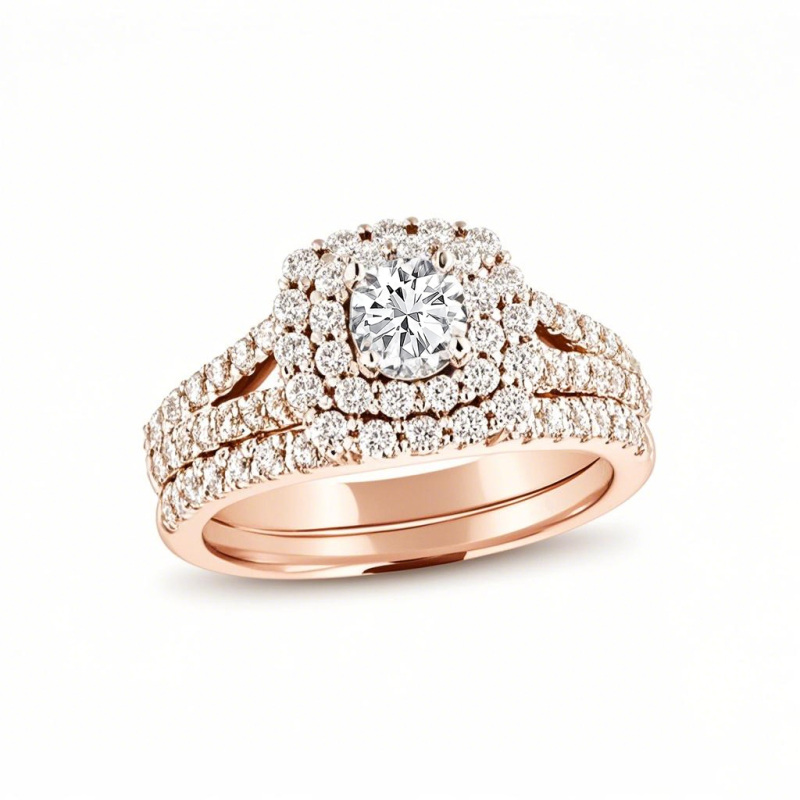 14K Rose Gold Round Moissanite Wedding Ring-1