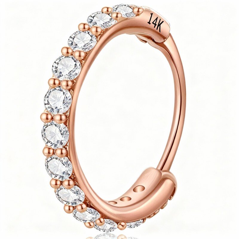 14K Rose Gold Cubic Zirconia Round Nose Ring-1