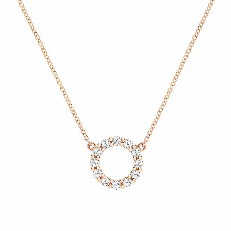 Collar con colgante redondo de circonita cúbica en oro rosa de 14 quilates-1