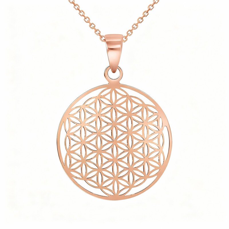 14K Rose Gold Round Pendant Necklace-1
