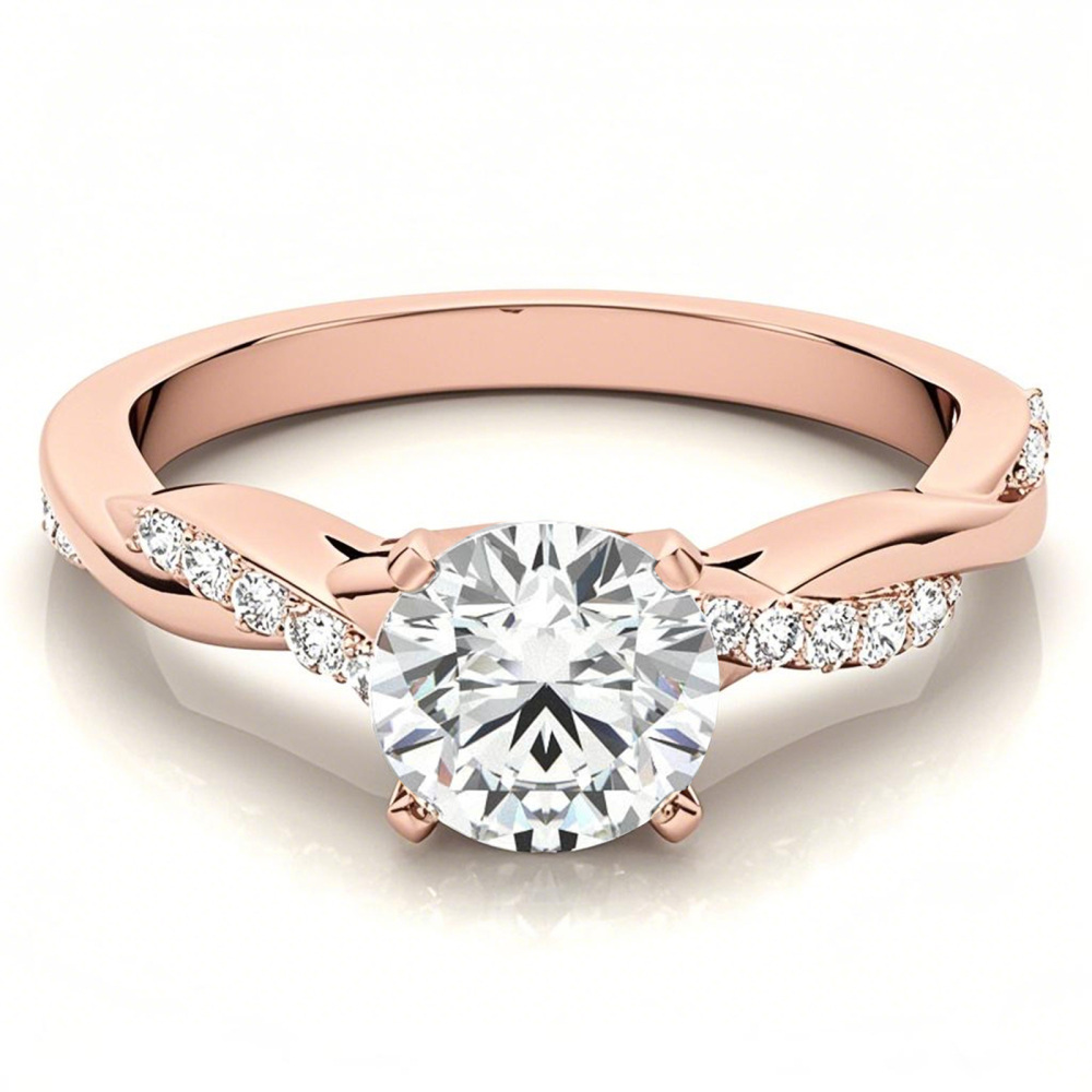 10K Rose Gold Round Shaped Moissanite Engagement Ring-1