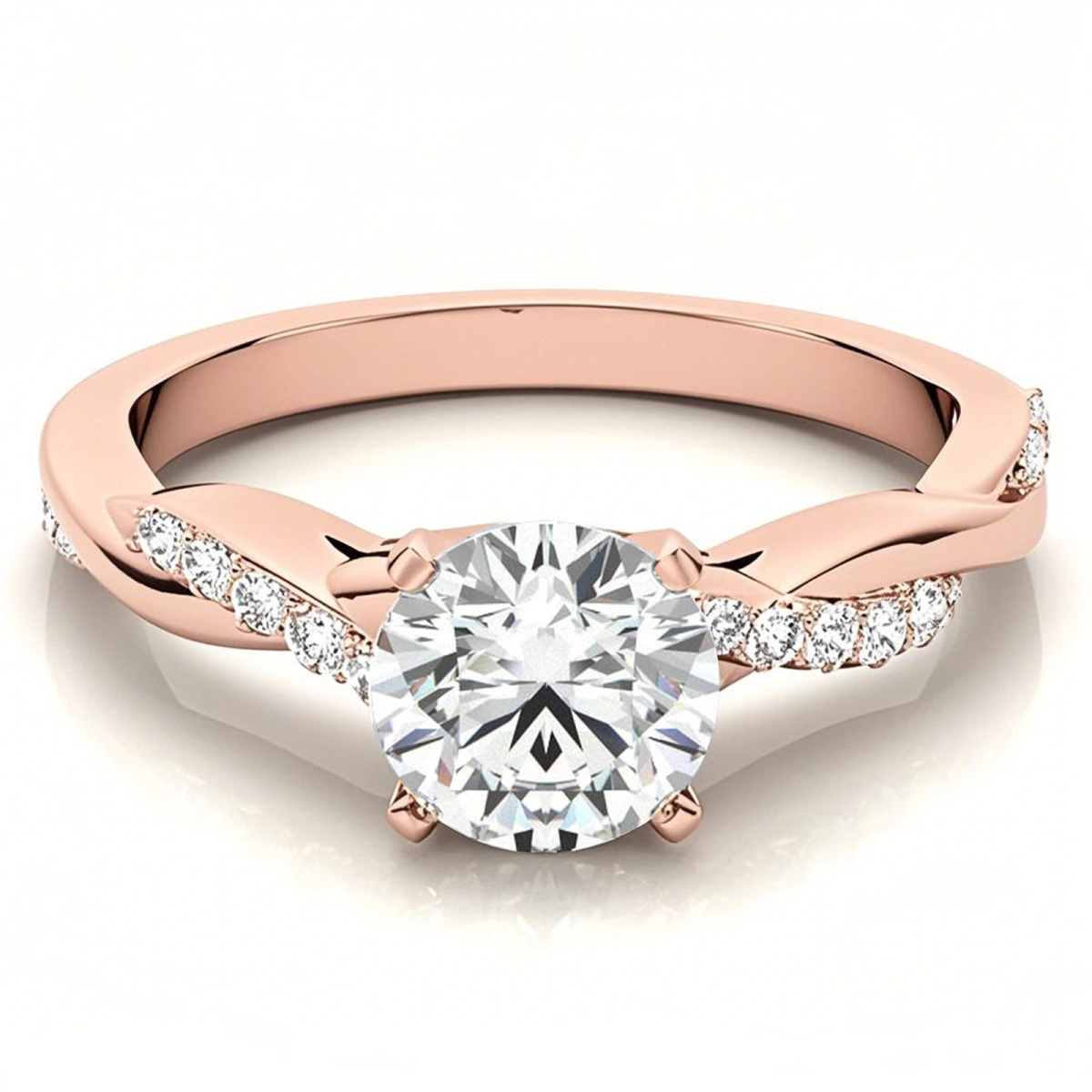 18K Rose Gold Round Shaped Moissanite Engagement Ring-1