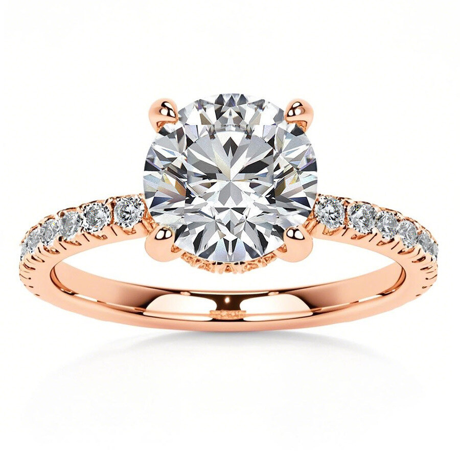 Bague de fiançailles en or rose 18 carats avec moissanite ronde-1