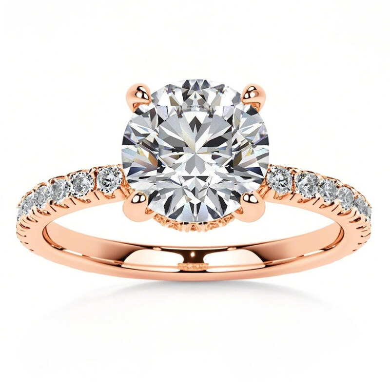 Anillo de compromiso de moissanita redonda de oro rosa de 10 quilates-1