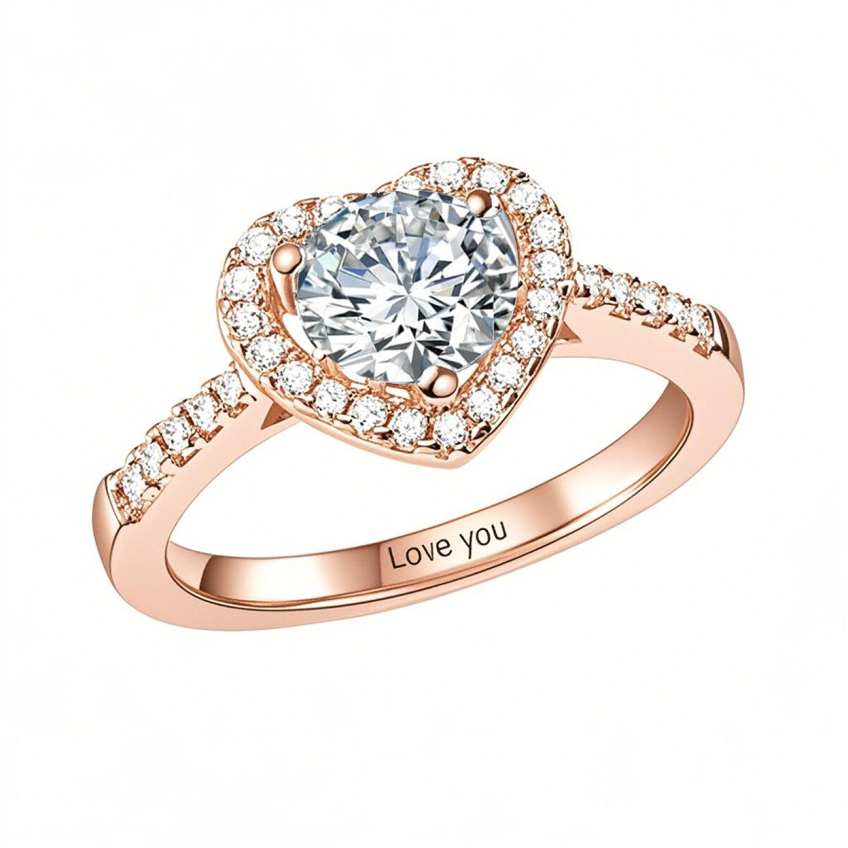 Pierścionek zaręczynowy z okrągłym sercem z różowego złota 14K Moissanite-1