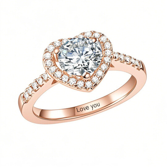 10K Rose Gold Round Shaped Moissanite Heart Engagement Ring