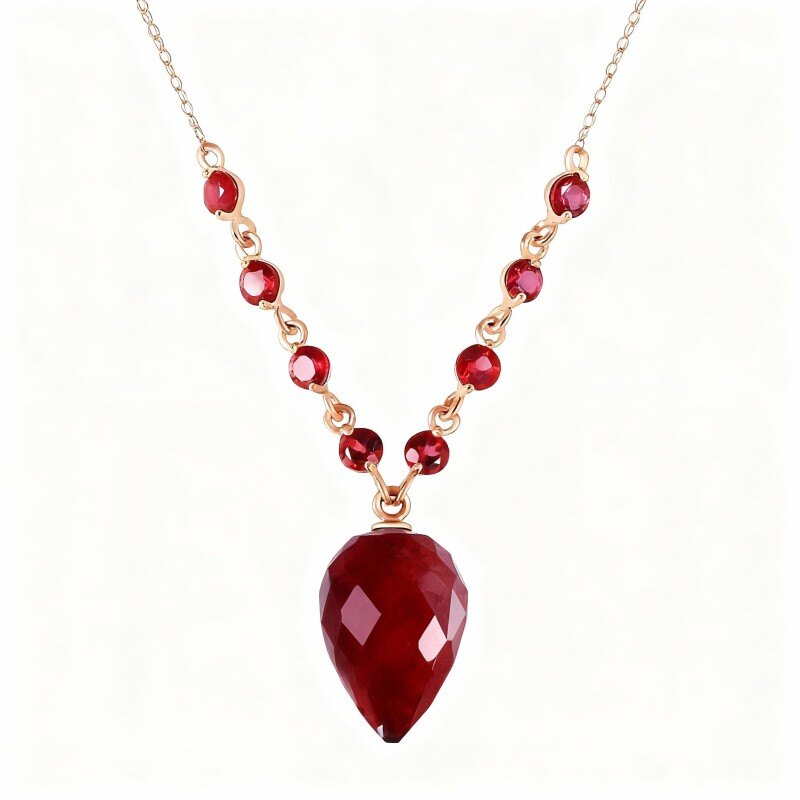 14K Rose Gold Ruby Drop Shape Pendant Necklace-1