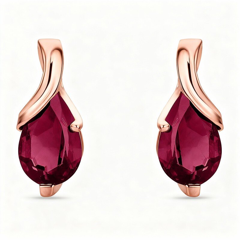 18K Rose Gold Ruby Grandmother & Mother & Drop Shape Stud Earrings-1