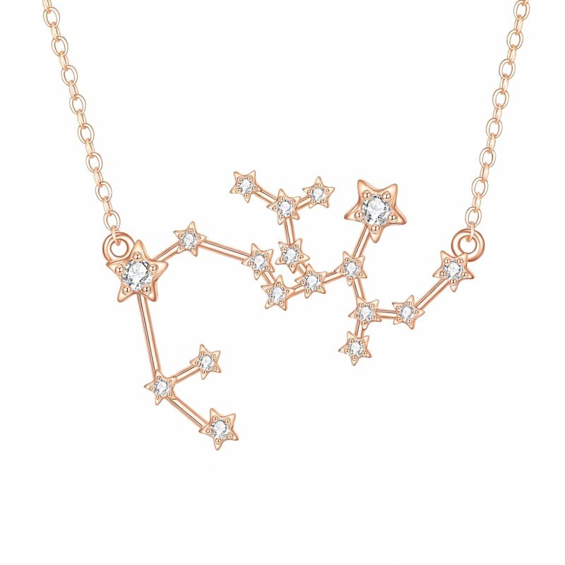 Naszyjnik z wisiorkiem Strzelec z 10-karatowego różowego złota z cyrkonią sześcienną-1