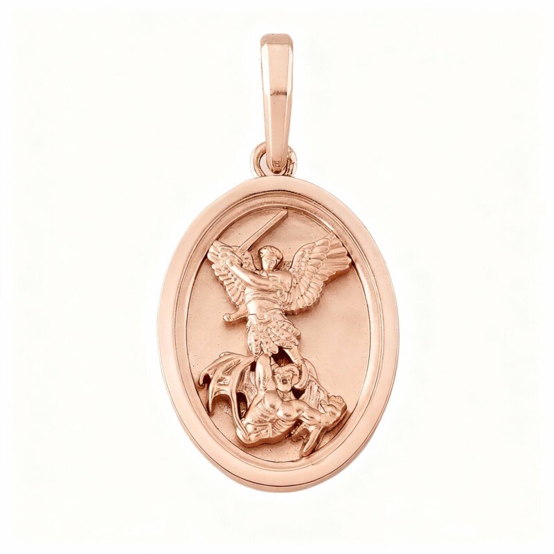 Breloques pendentif Saint Michel en or rose 10 carats-1