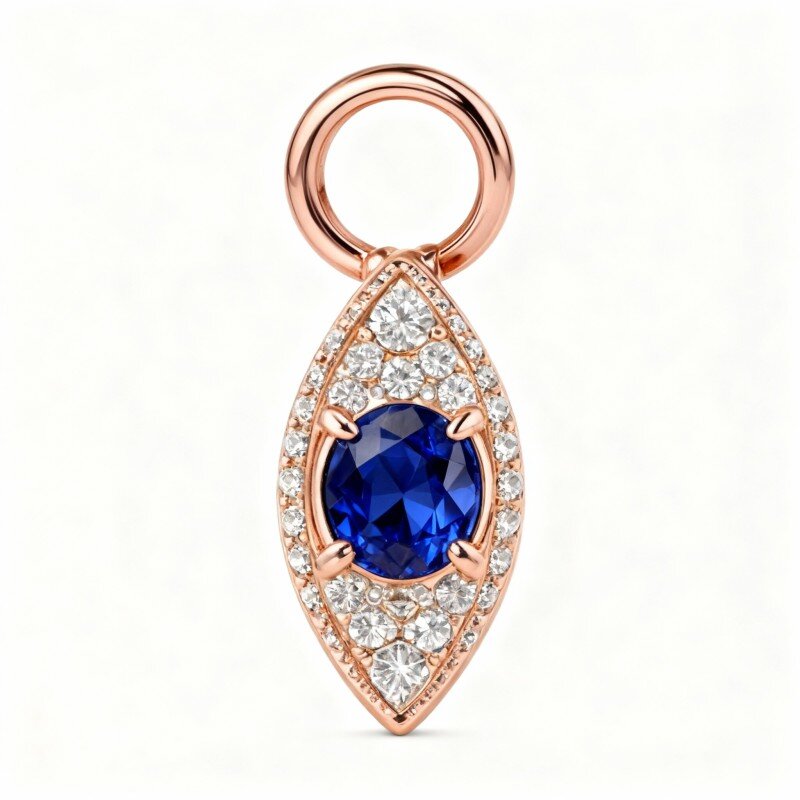 10K Rose Gold Sapphire Evil Eye Pendant Charms-6
