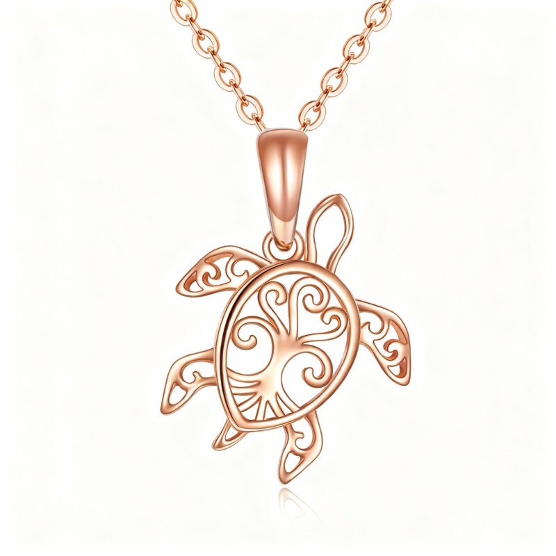 10K Rose Gold Sea Turtle Pendant Necklace-1