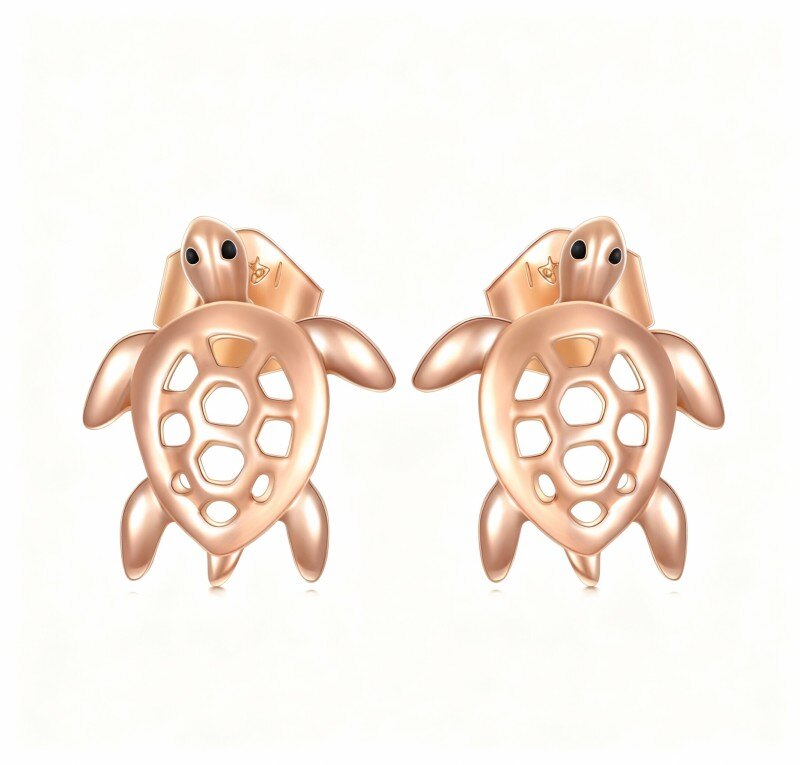 Boucles d'oreilles puces tortue de mer en or rose 10 carats-1