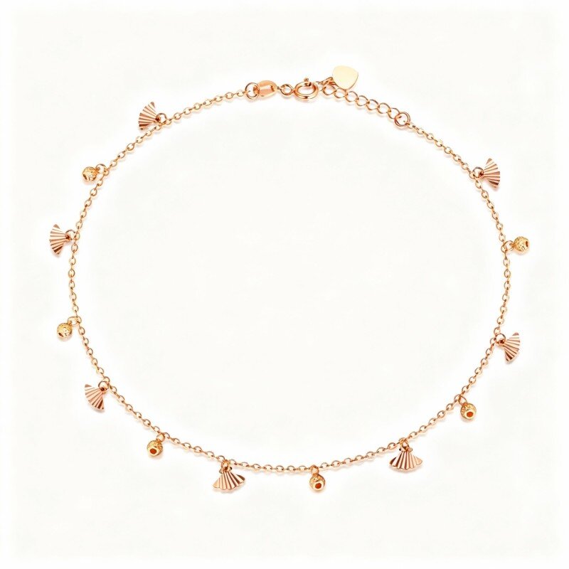 Tornozeleira de corrente única em ouro rosa 10K com concha-1