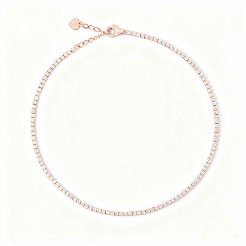 Bracelet de cheville à breloque simple couche en or rose 14 carats et zircon cubique-1