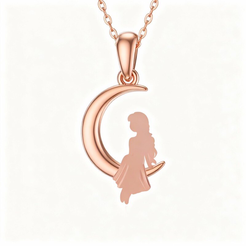 Collar con colgante de hermanas y luna en oro rosa de 10 quilates-1