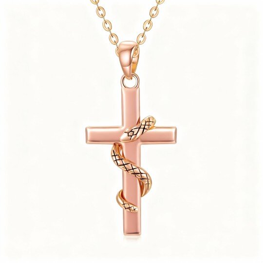 Halskette mit Schlangen- und Kreuzanhänger aus 9-karätigem Roségold