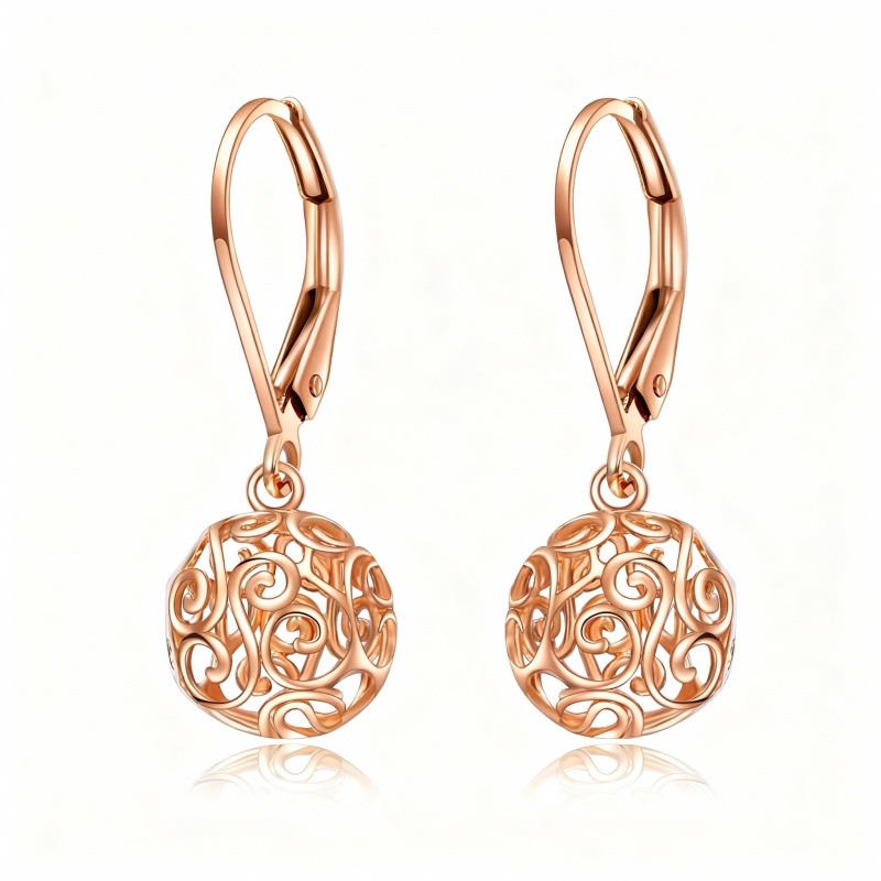 14K Rose Gold Spherical Drop Earrings-1