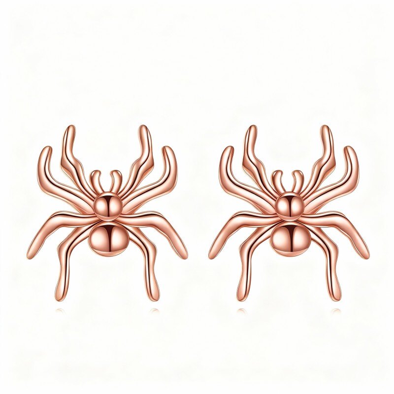 14K Rose Gold Spider Stud Earrings-1