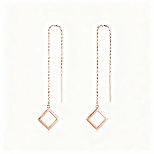 10K Rose Gold Square Drop Earrings