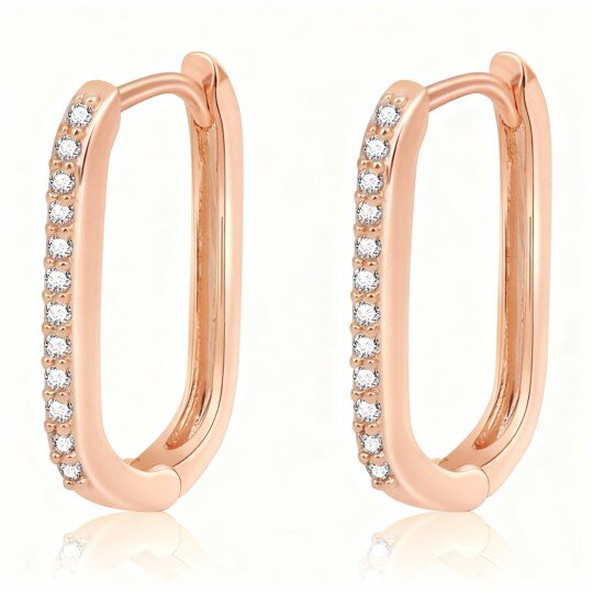 10K Rose Gold Cubic Zirconia Square Hoop Earrings