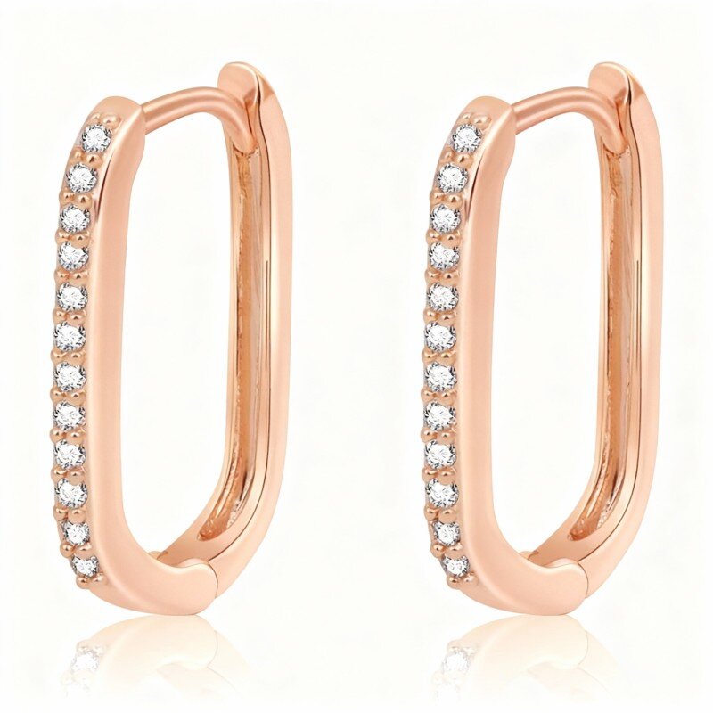 10K Rose Gold Cubic Zirconia Square Hoop Earrings-1