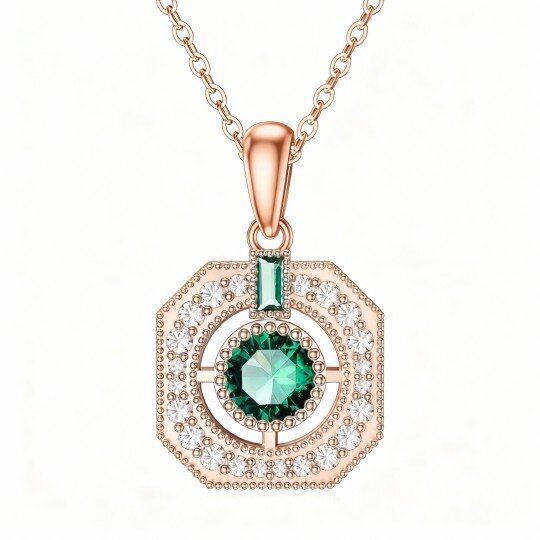 Colar com pendente quadrado em ouro rosa 9K e zircónias cúbicas