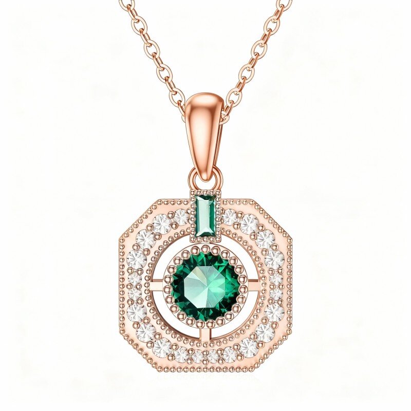 Collana con ciondolo quadrato in oro rosa 10K con zirconi cubici-10