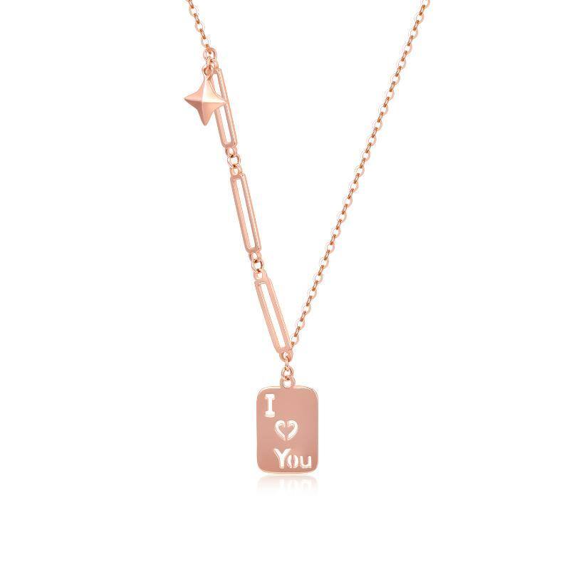 Collana con ciondolo quadrato in oro rosa 18 carati con parola incisa-1