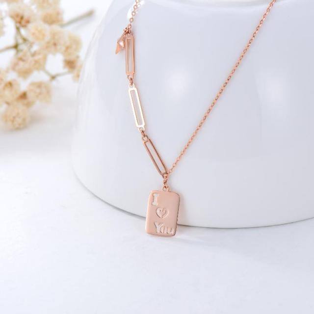 18K Rose Gold Square Anhänger Halskette mit eingraviertem Wort-3