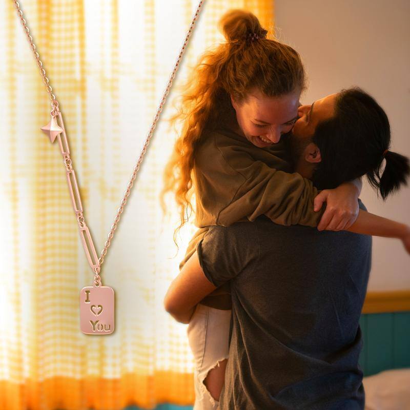 10K witgouden vierkante hangerketting met gegraveerd woord-5