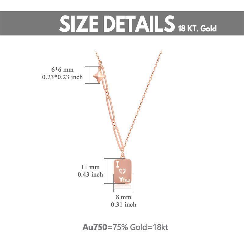 Collana con ciondolo quadrato in oro rosa 18 carati con parola incisa-6