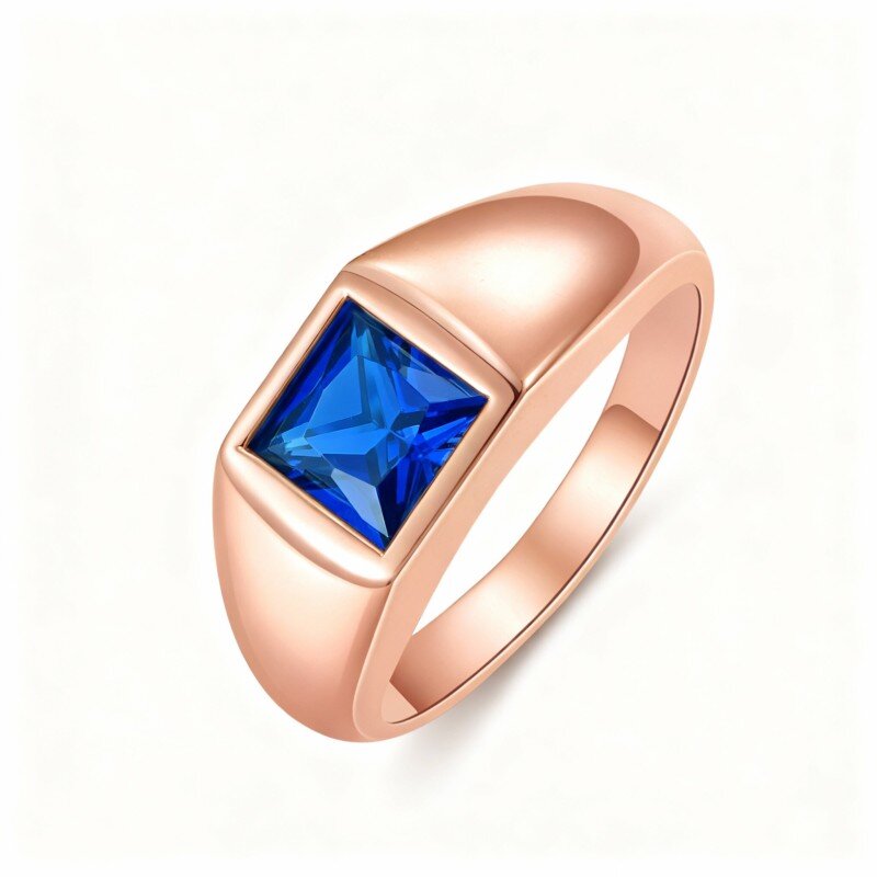 Anello quadrato in oro rosa 10K con zirconi cubici per uomo-1