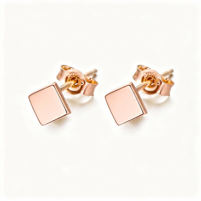 أقراط مربعة من الذهب الوردي عيار 14 قيراطًا-1