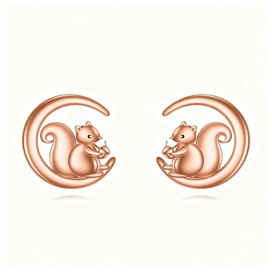 Kolczyki z 10-karatowego różowego złota z wiewiórką i księżycem