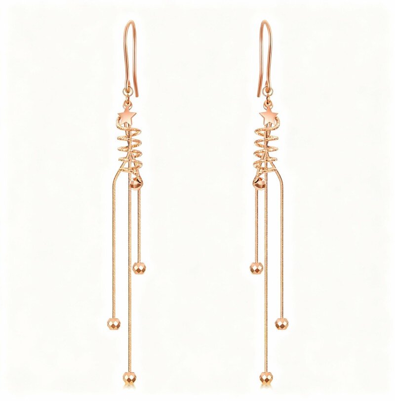 Pendientes colgantes de estrella de oro rosa de 10 quilates-1